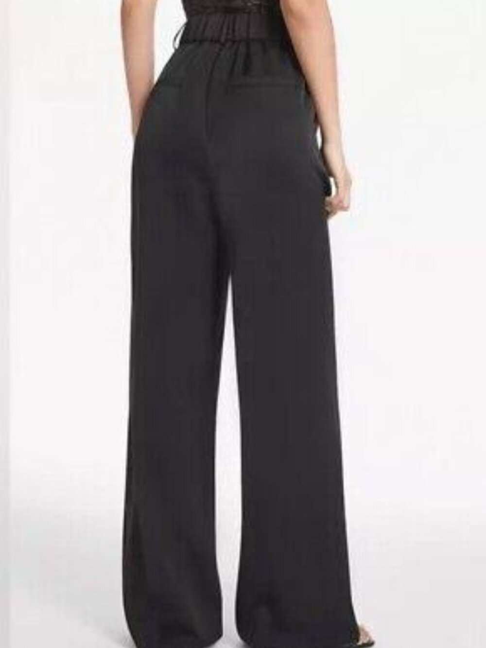 COMMENSE Black Pleated Wide Leg Trousers Elastic Waist Size M
